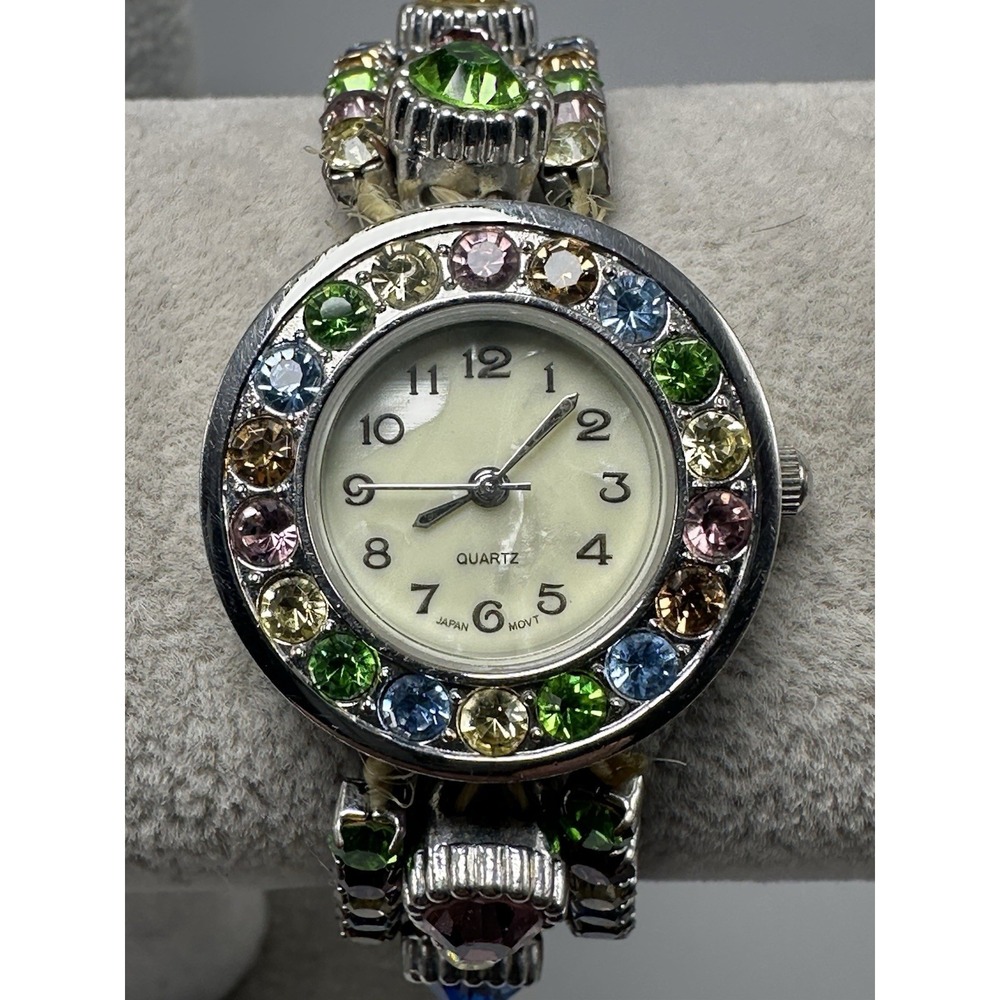 Accutime KM2089‎ Mulicolored Crystals Ladies Watch New Battery 27MM 6.75" S95